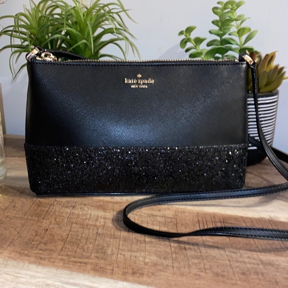 NWOT!! Kate Spade Black Flash Glitter Crossbody Bag - Picture 1 of 14